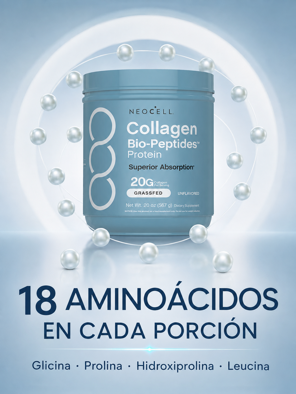 NeoCell Collagen Bio-Peptides Grassfed 567 g Sin Sabor