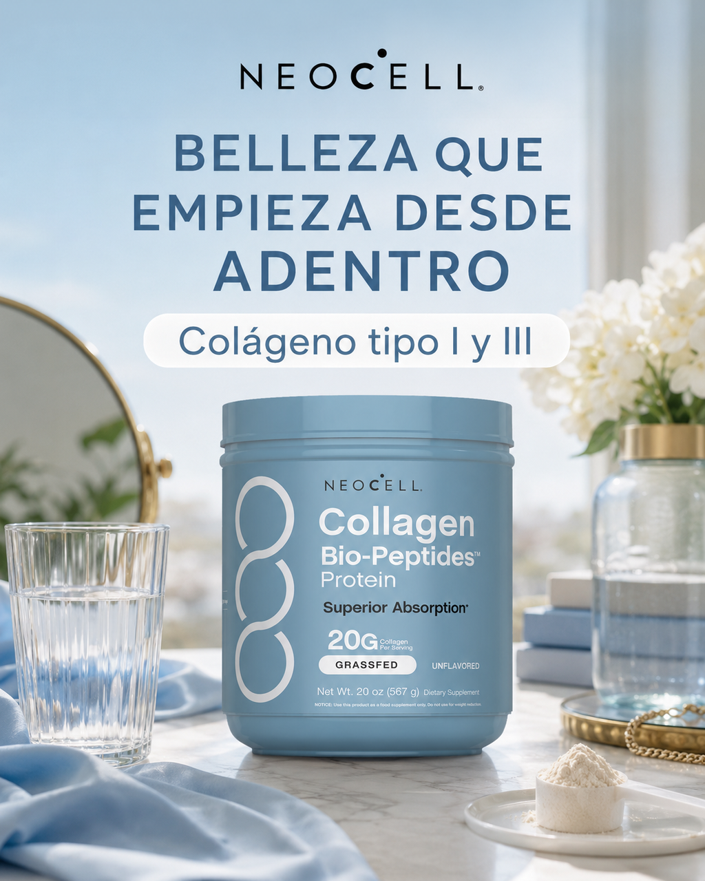 NeoCell Collagen Bio-Peptides Grassfed 567 g Sin Sabor
