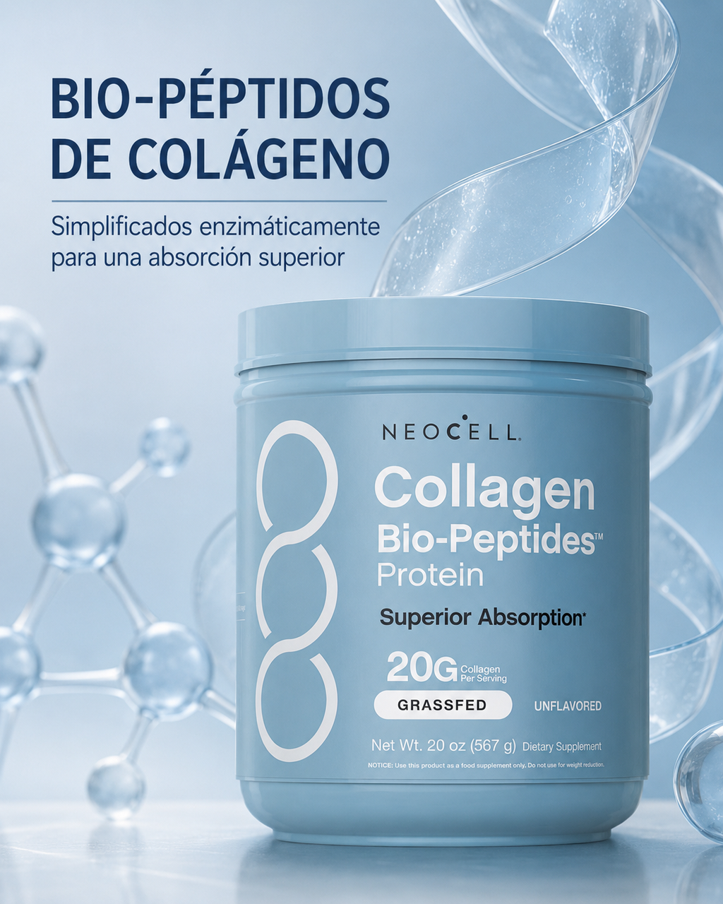 NeoCell Collagen Bio-Peptides Grassfed 567 g Sin Sabor