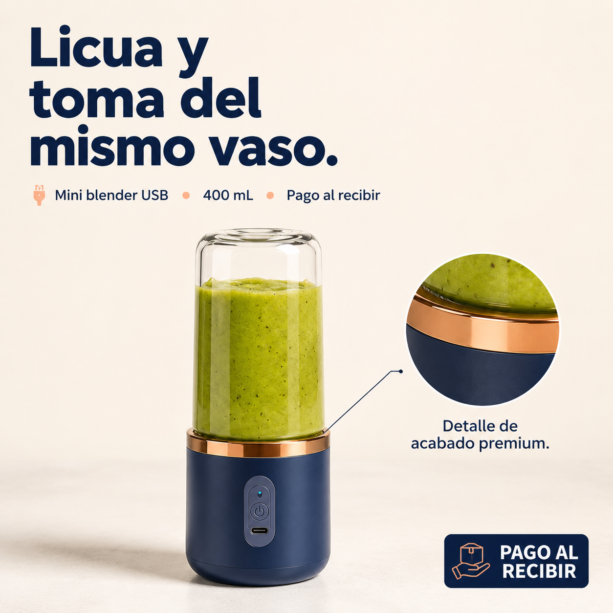 Licuadora Portátil USB-C con Vaso de mezclador 400ml