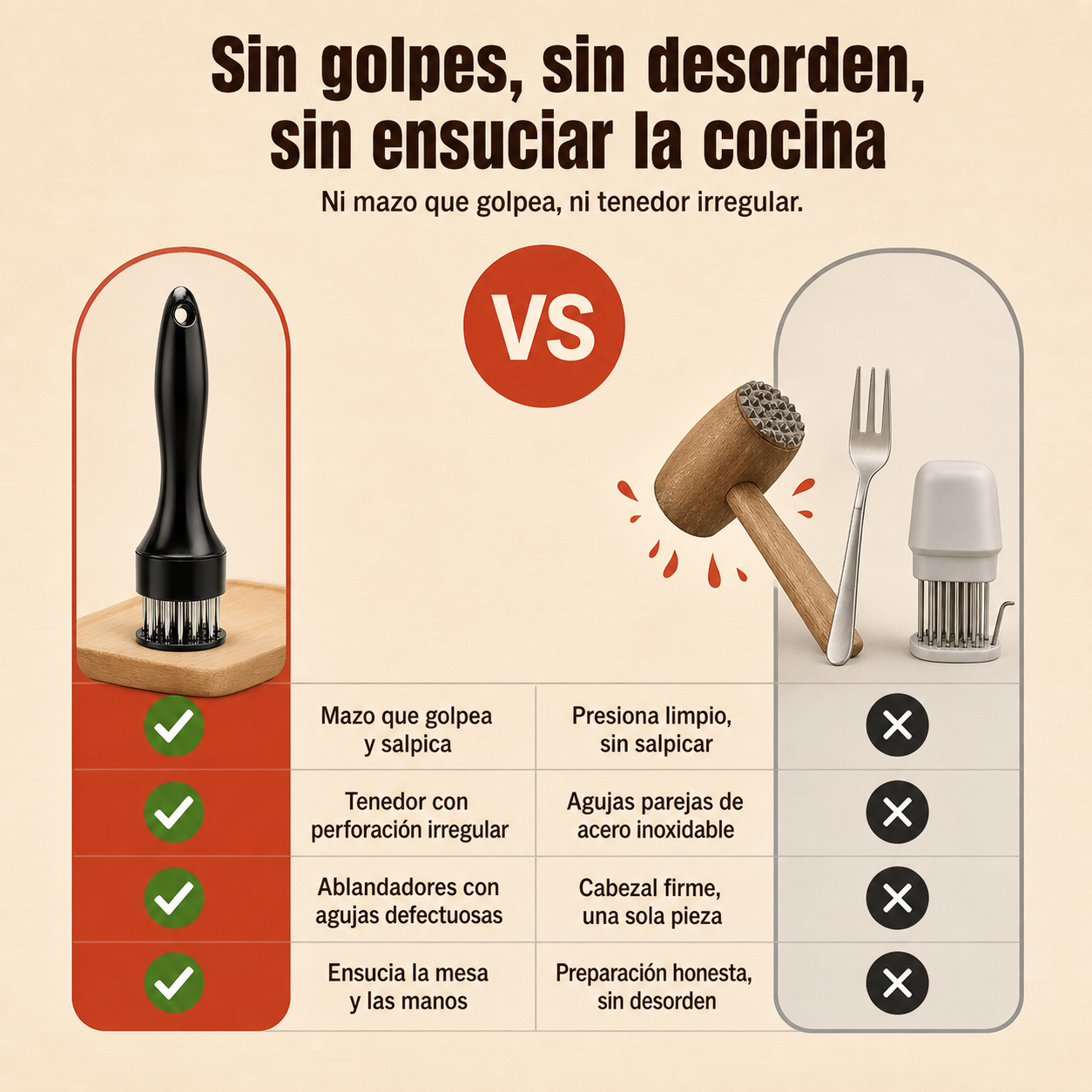 Ablandador de Carne con Agujas de Acero Inoxidable — 19.5cm