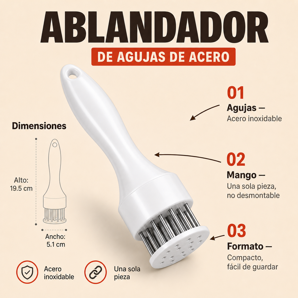 Ablandador de Carne con Agujas de Acero Inoxidable — 19.5cm