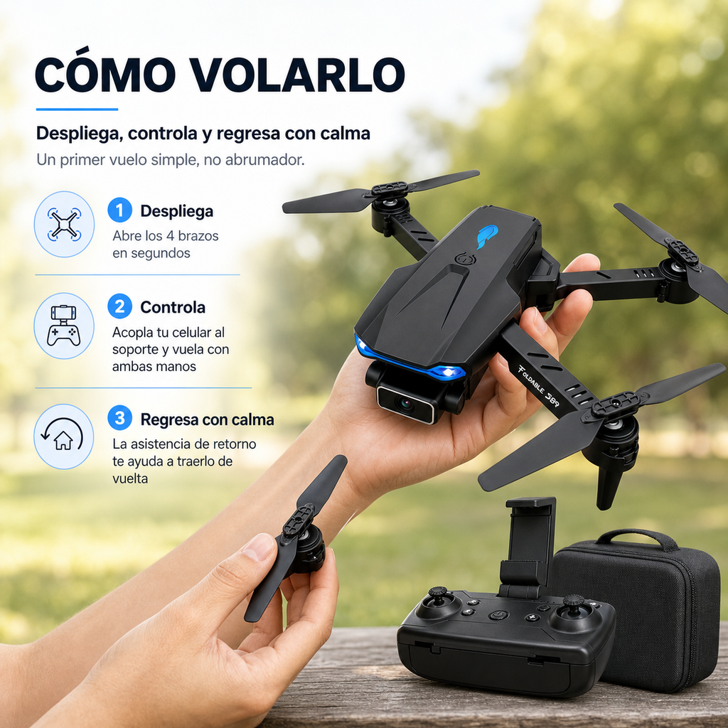 Drone S89 Dual Cámara HD Plegable — WiFi FPV, Retorno Automático