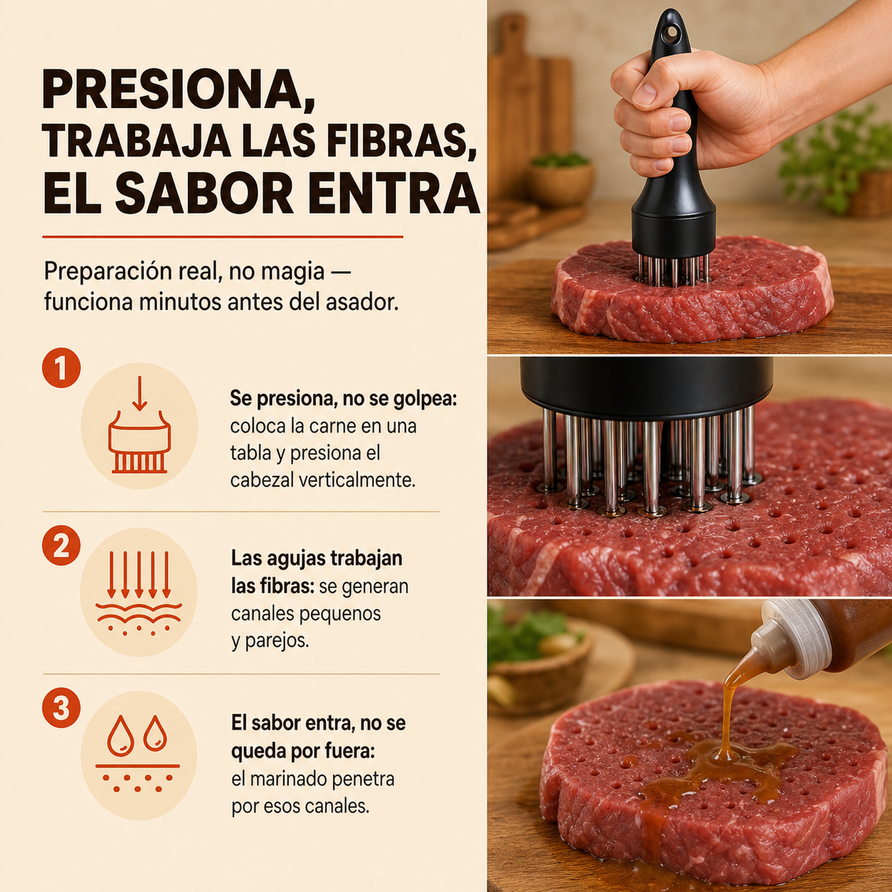 Ablandador de Carne con Agujas de Acero Inoxidable — 19.5cm